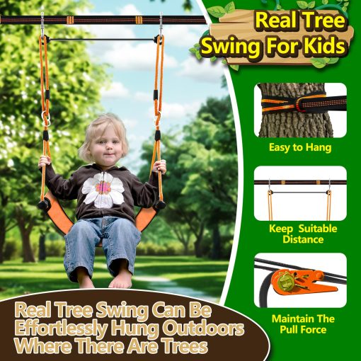 Columpio de arbol portatil para ninos con kit de colgante de columpio de arbol Skyline - Apto para diversos escenarios de juego - Facil instalacion entre arboles a una distancia de 2-6 metros, 200 libras (Naranja) - Imagen 2