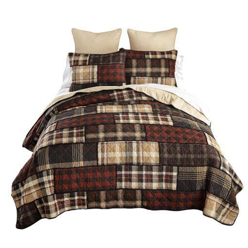 Set de Ropa de Cama para Cama Individual Donna Sharp - 2 Piezas - Juego de Colchas Twin LJ Plaid con Colcha Twin y una Funda de Almohada Estandar - Lavable a Maquina