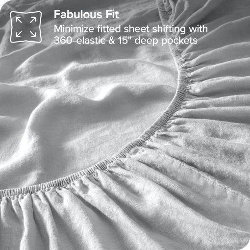 Juego de sabanas completas Bare Home - Juego de sabanas de lino de lujo 100% para cama completa - Bolsillos profundos - Ajuste facil - Juego de 4 piezas - Sabanas y fundas de almohada (Completo, Gris Glaciar) - Imagen 5