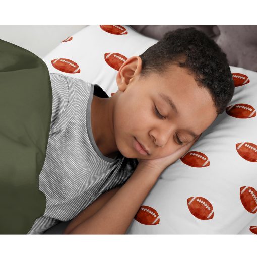 Set de Edredon Individual para Nino Sweet Jojo Designs American Football MVP, Ropa de Cama de 4 Piezas en Tamano Individual para Ninos Adolescentes y Universidad Habitacion de Dormitorio Colegio Estilo Deportivo Verde Cazador Azul Rojo Casco Vintage Campo de Futbol Gemelos Grises Marrones Estrellas - Imagen 3