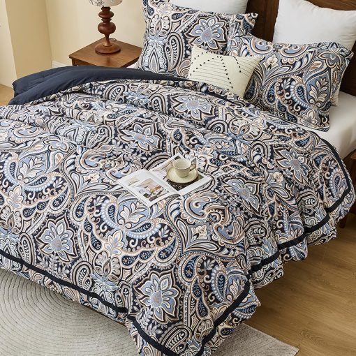 Juego de Edredon de Algodon SahSahCasa Tamano King, Juego de Edredon King de Paisley, Patron Floral Damasco Acolchado Esponjoso de Lujo Suave para Todas las Estaciones, Edredones y Alternativas de Plumas, 3 Piezas, Negro