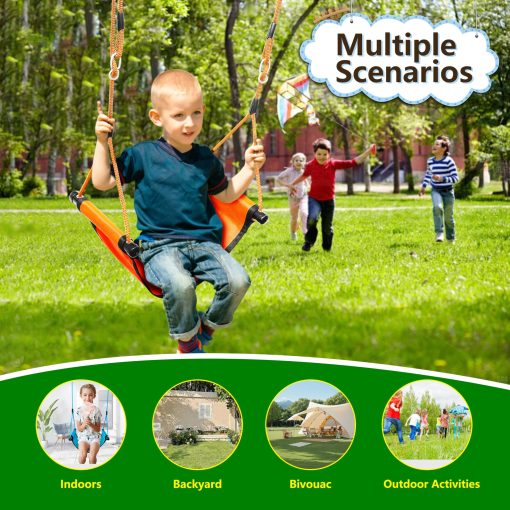 Columpio de arbol portatil para ninos con kit de colgante de columpio de arbol Skyline - Apto para diversos escenarios de juego - Facil instalacion entre arboles a una distancia de 2-6 metros, 200 libras (Naranja) - Imagen 6