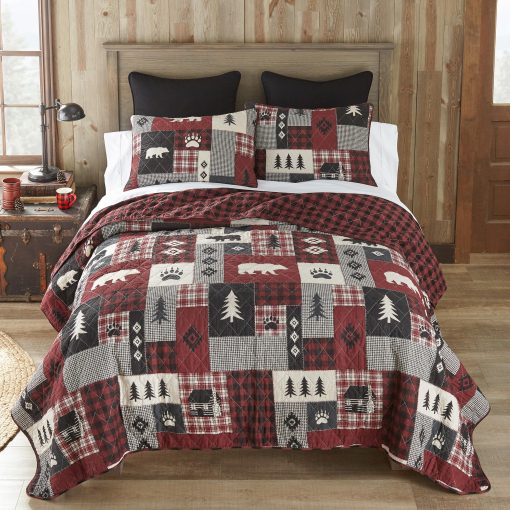 Juego de Ropa de Cama Acolchado de Algodon Donna Sharp Bear Peak - Juego de Edredon Tamaño King de 3 Piezas - Incluye 1 Edredon y 2 Fundas de Almohada - Lavable a Maquina - Perfecto para Decoracion Rustica