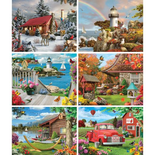 Pack Multifuncional de Rompecabezas de 6 en 1 de Bits and Pieces - 300, 500 y 1000 Piezas Rompecabezas para Adultos - Conjunto de Puzzles Serene Seasons de Alan Giana - Imagen 2
