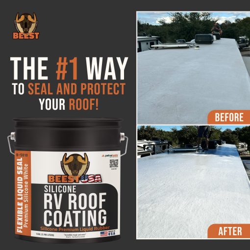 Recubrimiento de Techo para RV de Silicona BEEST, 1 Galon Blanco Reductor de Temperatura Sellador de Techo para RV, Recubrimiento de Techo de Silicona para Remolques, Campistas y Metales, Sellador de Techo para RV de Goma Impermeable, Sellador de Techo TPO, EPDM - Imagen 2
