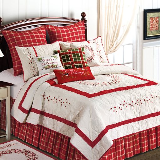 Edredon King C&F Home Berry Wreath 100% Algodon Ligero Lavable a Maquina Reversible Cubrecama King Rojo