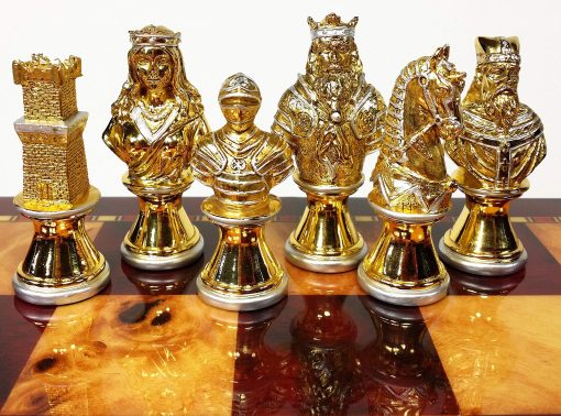 Juego de ajedrez de Caballeros de las Cruzadas de la Edad Media con bano de oro y plata - NO Tablero - Imagen 2