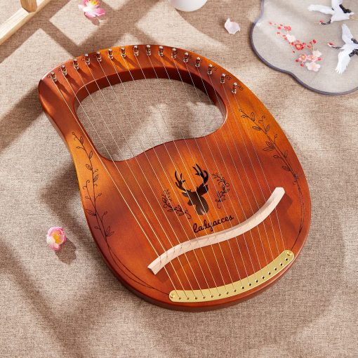 Ladyacces Lira Arpa, 16 Cuerdas de Metal Silla de Hueso Caoba Lira Arpa con Llave de Afinacion, Cuerdas de Repuesto, Puas, Manual y Bolsa de Transporte LC-20 - Imagen 2