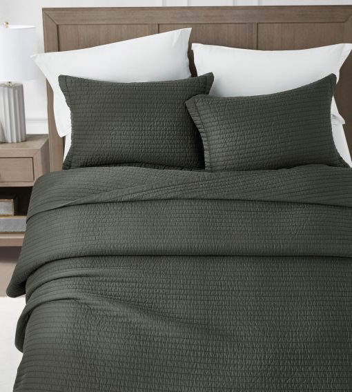Juego de Colcha de 100% Tencel Lyocell Queen Size - Gris Pizarra Costura Pick Stitch Colcha Suave y Transpirable de 250GSM Relleno de Algodon para Todas las Estaciones - Imagen 3