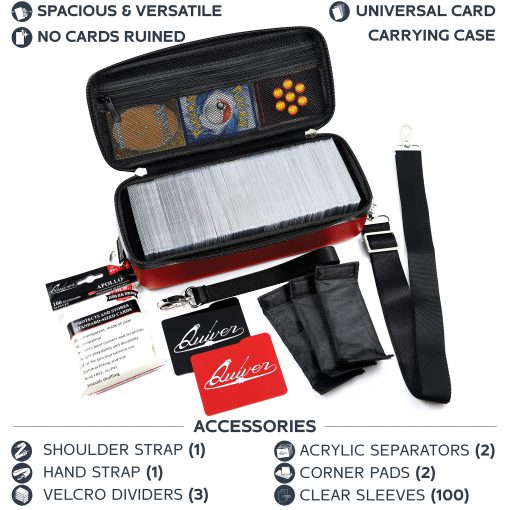 Estuche para llevar tarjetas Quiver Time Red Bolt - Soporte para tarjetas de juego para cartas coleccionables, Estuche para cartas MTG, Caja para guardar cartas de juego con correa para la muneca y el hombro, separadores y 100 fundas Apollo - Imagen 4