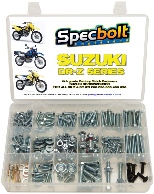 Kit de Pernos Specbolt de 250 Piezas para Suzuki DRZ DR de Cuatro Tiempos para Mantenimiento y Restauracion de DRZ400 Utilizando Tornilleria Especial de Fabrica para Suzuki DR-Z DR 70 100 110 125 200 250 350 400 650 DRZ SM