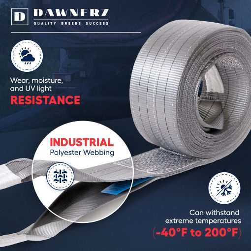 Correa de remolque resistente de 20 pies 70000 lbs - Dawnerz Soga de remolque 6 m 35 toneladas estadounidenses para camion, furgoneta y RV - Imagen 3