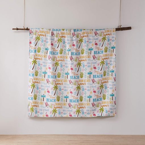 Juego de edredon homthreads by Levtex Home - Beach Days - Edredon King (106x92 pulg.) + Dos fundas de almohada King (36x20 pulg.) - Tematica playera - Azul, amarillo, verde, marron y rosa - Reversible - Tela de algodon - Imagen 5