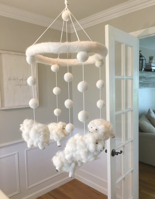 Movil de cuna de lana de oveja para la habitacion del bebe - Imagen 3
