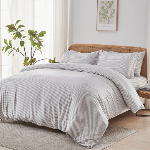 Funda nordica SIJO AiryWeight Tencel, 100% Lyocell Derivado del Eucalipto, Suave como la mantequilla, Mejores Sabanas refrigerantes por Architectural Digest (Raya, King/Cal King 106"x90")
