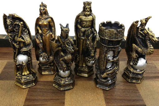 Juego de ajedrez medieval King Arthur Sir Lancelot de oro y plata sin tablero