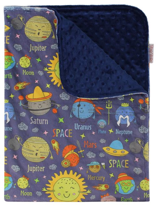 Cobija de Bebe - Planetas en el Espacio con Puntos Minky Azul