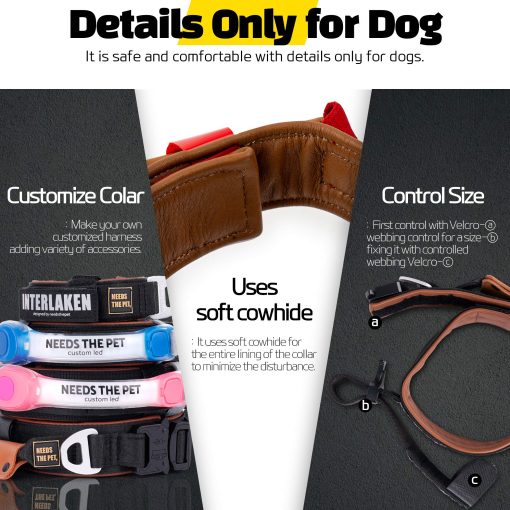 Collar Comodo, Collar acolchado de piel de vaca suave para perros de todas las razas, parche reflectante, hebilla metalica para perros grandes Mango de control facil (S, M, L) (S, Gris Claro) - Imagen 5