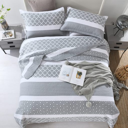 Juego de Edredon King Size SahSahCasa, Set de Edredon King, Edredon de Cama King Size de Algodon 100%, Colcha Reversible Ligera de Retazos Florales para Cama King, Gris Azulado, para Todas las Estaciones, 3 Piezas - Imagen 2