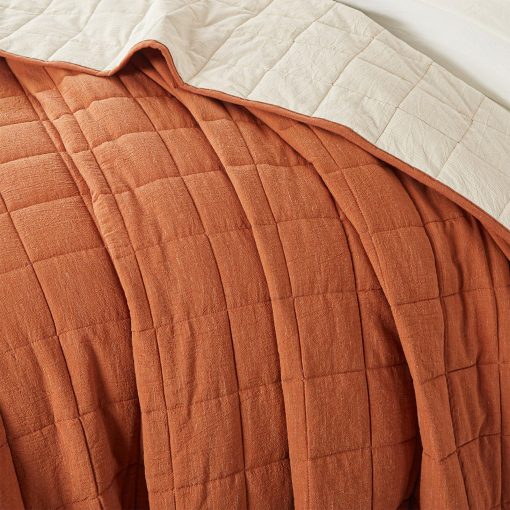 Edredones Queen Size Quemados Naranja de softpage - Juego de Edredon Queen Size de 3 Piezas con Cubrecamas a Rayas en Crema y 2 Fundas para Almohadas - Ropa de Cama - Imagen 5
