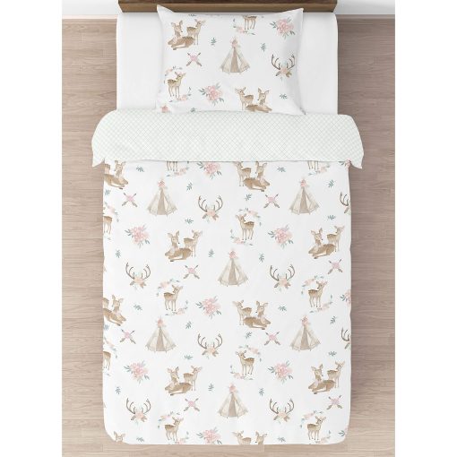 Sweet Jojo Designs Juego de Cama para Ninos con Motivo de Ciervos Florales y Teepee en Acuarela - 4 Piezas - Imagen 3