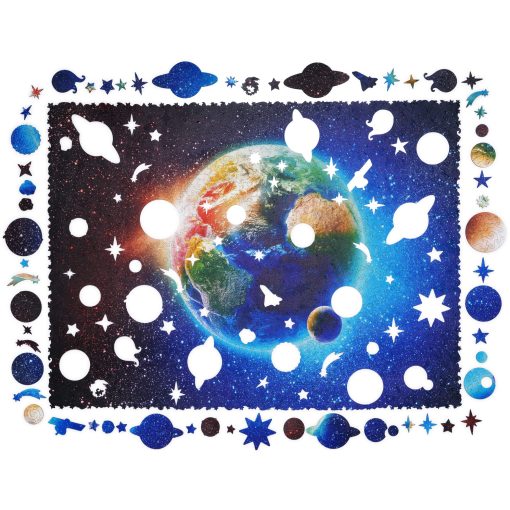 Rompecabezas de madera para adultos - Planeta Tierra en el espacio, 1000 piezas, 23.6" x 17.3", Hermoso paquete de regalo, Forma unica Mejor regalo para adultos y ninos - Imagen 2