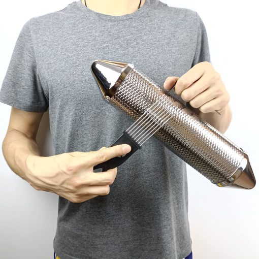 Guiro metalico LOONELO, Instrumento de percusion de acero inoxidable Herramienta de entrenamiento con raspador, Shaker de guiro Acompanamiento de banda musical de percusion latina (Plata-15X3inch) - Imagen 5