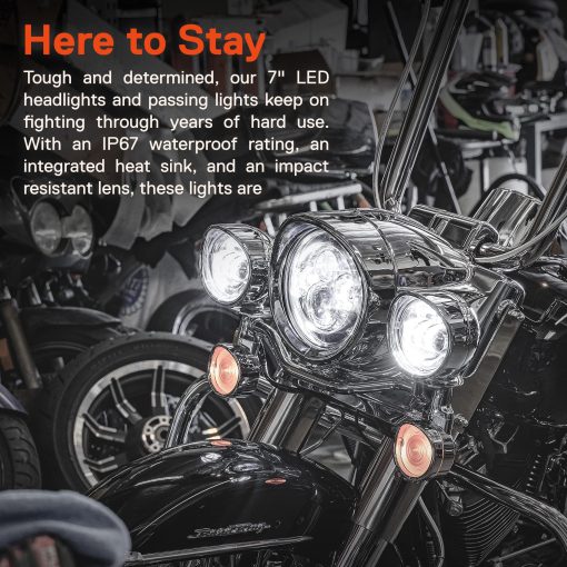 Faros LED de 7 pulgadas TRUE MODS con Luz de Paso de 4.5 pulgadas para Harley Davidson + Soporte de Montaje [Acabado Cromado] [4500 lm] [Plug n Play] Touring Dyna Electra Glide Road King Softail Fatboy Road Glide Street Glide - Imagen 7