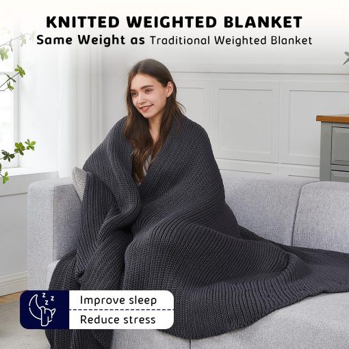 Manta Ponderada de Punto L'AGRATY - 50"x60" 10 lbs Manta Pesada Tejida a Mano para Adultos Tejido Grueso en Cable Decorativo sin Perlas de Peso Uniformemente Distribuido Lavable a Maquina - Imagen 3