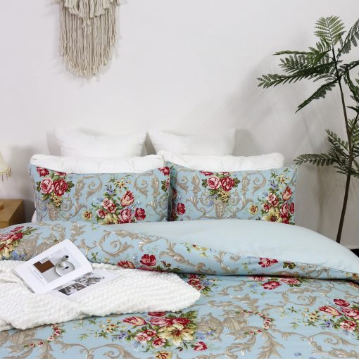 Juego de Ropa de Cama Softta Boho Chic Shabby Floral Classic Luxury Elegant Peony and Leaves Cal King Size 4Pc 1 Cubierta de Edredon+Sabana Plana+2 Fundas de Almohada 100% Algodon Egipcio - Imagen 3