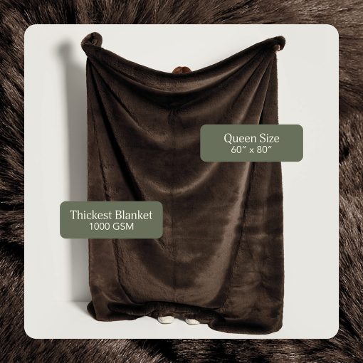 UnHide Marshmallow - Manta de Piel Sintetica - Peso Pesado, Manta Extra Suave - Hecha de Materiales Reciclados - Lavable a Maquina - Mediano (60" x 80") - Pelo Chocolate - Imagen 2