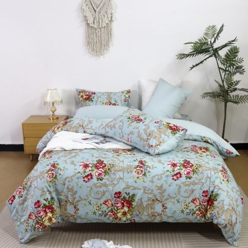 Juego de Ropa de Cama Softta Boho Chic Shabby Floral Clasico de Lujo Elegante Peonia y Hojas Diseno Tamano Queen 4Pc 1 Cubierta de Edredon + Sabana Ajustable + 2 Fundas de Almohada 100% Algodon Egipcio Coleccion de Ropa de Cama