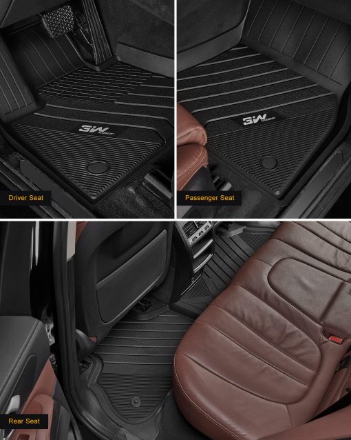 Tapetes para piso de 3W compatibles con BMW X5 2019-2024 2025, Alfombrillas a medida para todas las condiciones climaticas para BMW X5 40i 50i 45e M50iM 1ra y 2da Fila Juego completo de alfombrillas para automoviles Negro (Solo para 5 asientos de pasajeros) - Imagen 3
