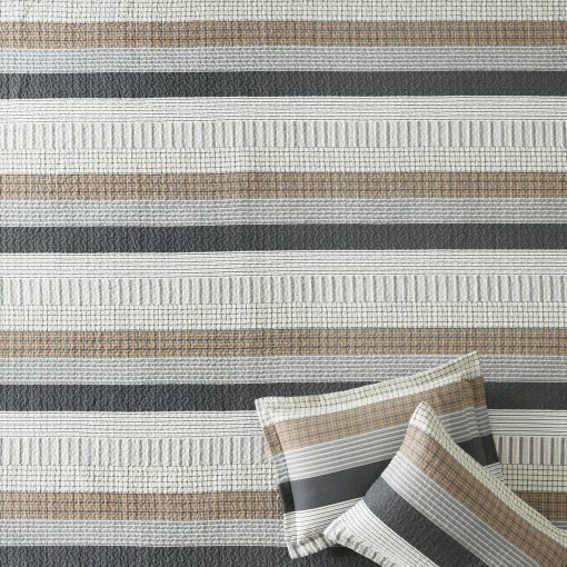 Juego de colcha Queen Size Finlonte, Juego de colcha Queen, Colcha de algodon 100%, Juego de ropa de cama Queen acolchado a rayas en gris, Colchas reversibles suaves y ligeras, Juego de edredon confortable para todas las estaciones, 3 piezas - Imagen 7