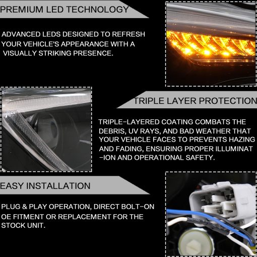 Conjunto de Faros VLAND Compatible con Scion FR-S 2012-2016 Toyota 86 2012-2021 Subaru BRZ 2013-2021, Conjunto de Faros LED con Luz Diurna y Senal de Giro Secuencial, Plug-and-Play (Bombillas No Incluidas) - Imagen 6
