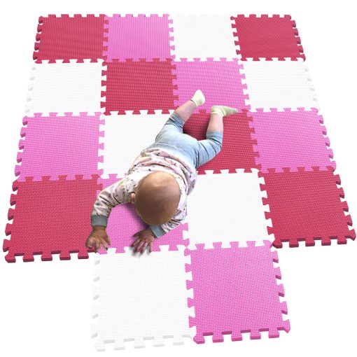 MQIAOHAM Tapetes Protectores para Interiores/Exteriores - Tapetes de Piso Reversibles Entrelazados Adecuados para Gimnasio, area de Juegos, Ejercicio, Yoga Blanco Rosa 101103109