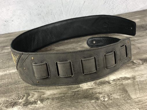 Correa de guitarra de cuero Anthology Gear Burnside 3" - Acolchada de cuero de grano completo con remaches y cuerda para guitarras electricas y bajos - Imagen 6