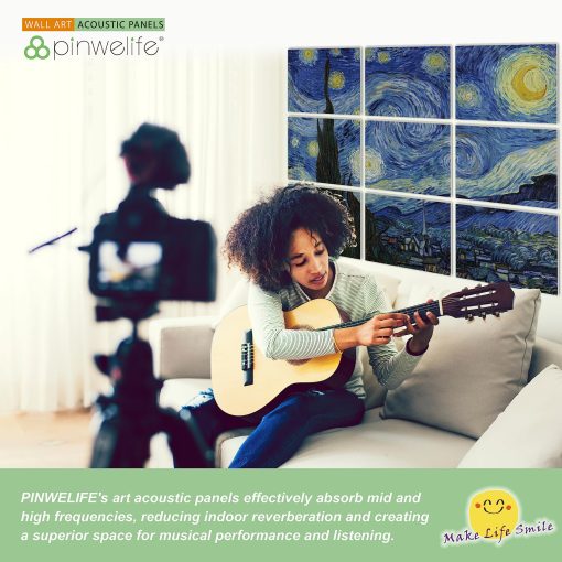 Paneles Acusticos de Arte de Pared PINWELIFE, Paneles Absorbentes a Prueba de Sonido para Hogar/Oficina, Decorativos Absorbentes para Reduccion de Ruido y Eco (48"x32", Van Gogh_The Starry Night) - Imagen 7