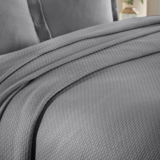 Juego de Colcha Superior Premium Extra Grande, Diseño de Jacuard Diamante Solitario, Suave, Transpirable, Todo Temporada, Fundas de Almohada a Juego, Ropa de Cama Ligera y Acogedora, King, Gris - Imagen 9