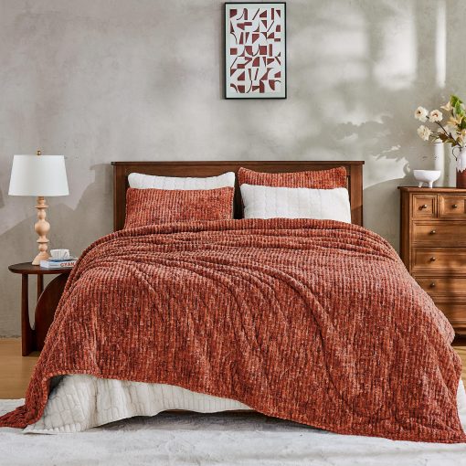 Juego de Edredon de Terciopelo Increible Tamano King, Estampado Tie Dye Esponjoso de Lujo Agradable al Tacto, Suave y Calida Manta, Bordado en la Parte Trasera Ropa de Cama Liviana- Lavable a Maquina (Naranja Quemado, King) - Imagen 7