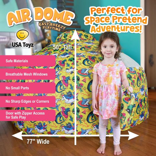 USA Toyz Air Dome Dinosaur Shark Pop Up Tent for Kids - Tienda inflable para ninos con ventilador de aire, Facil de Configurar, Ventana de Malla, Tienda de Juego Inflable para Ninos Edades 3+ (Amarillo) - Imagen 6