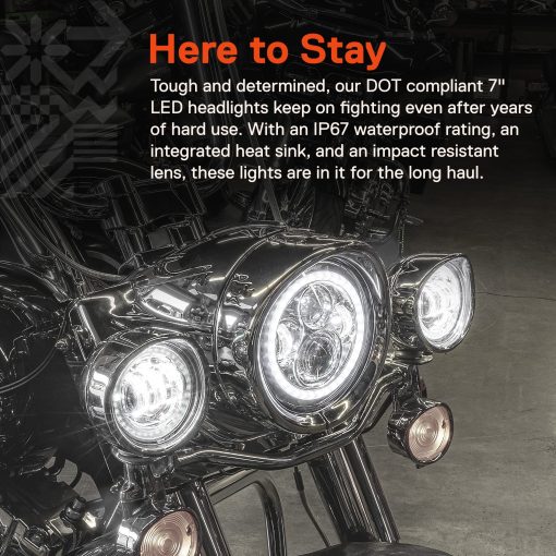 Faro LED de 7"/4.5" para Harley Davidson + Soporte de Montaje [Acabado Cromado] [HALO DRL] [4500/1440 LM] [Plug & Play] para Dyna Electra Glide Road King Softail Fatboy - Imagen 4