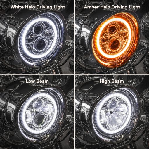 Faro LED de 7"/4.5" para Harley Davidson + Soporte de Montaje [Acabado Cromado] [HALO DRL] [4500/1440 LM] [Plug & Play] para Dyna Electra Glide Road King Softail Fatboy - Imagen 5