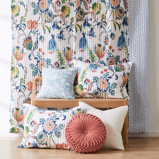 Juego de Colcha Levtex Home - Eleni - Colcha King y Dos Fundas King - Floral - Azul, Azul Marino, Coral, Verde, Blanco - Colcha (106x92in.) y Fundas (20x36in.) - Reversible - Algodon - Imagen 4