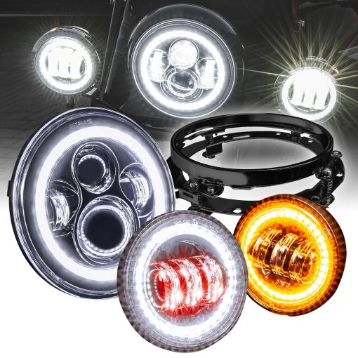 Faros LED de 7"/4.5" Passing Light TRUE MODS para Harley Davidson + Soporte de Montaje [Acabado Negro] [HALO DRL] [4500/1440 LM] [Plug and Play] Para Touring Dyna Electra Glide Road King Softail Fatboy