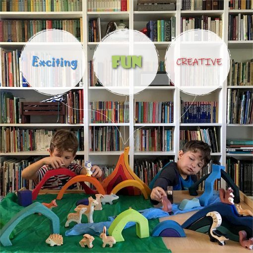 Juego de Bloques 'Cuatro Elementos' Rainbow X-Large, Juguetes de Madera para Ninos, Rompecabezas de Construccion Geometrica, Set Educativo Volcan/Casa - Imagen 6