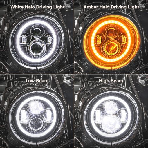 Faros LED de 7"/4.5" Passing Light TRUE MODS para Harley Davidson + Soporte de Montaje [Acabado Negro] [HALO DRL] [4500/1440 LM] [Plug and Play] Para Touring Dyna Electra Glide Road King Softail Fatboy - Imagen 5