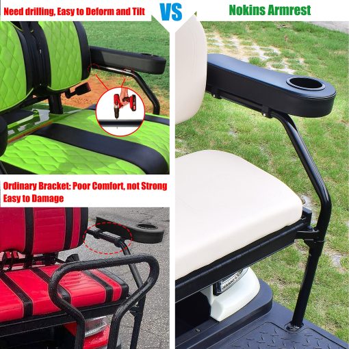 NOKINS Golf Cart Armrest with Cup Holder, No Drilling, Soporte para Reposabrazos para Carrito de Golf, Soporte para Reposabrazos Redondo de 1 1/4 Tamano, Se Adapta al Bastidor Lateral Circular del Asiento Trasero del Carrito de Golf EV Avanzado 1 1/4 Tamano Negro - Imagen 5