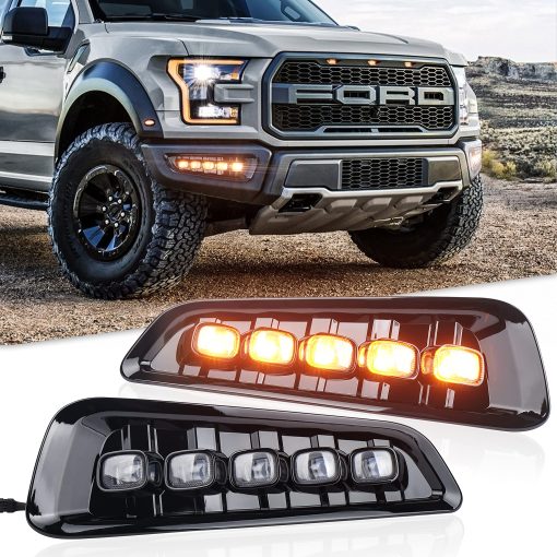 Fannuo Luces LED de Niebla con Senales de Giro ambar Luces de Circulacion Diurna Blancas Conjunto de Faros Antiniebla Compatible con Ford F150 Raptor 2017 2018 2019 2020 Gen 2