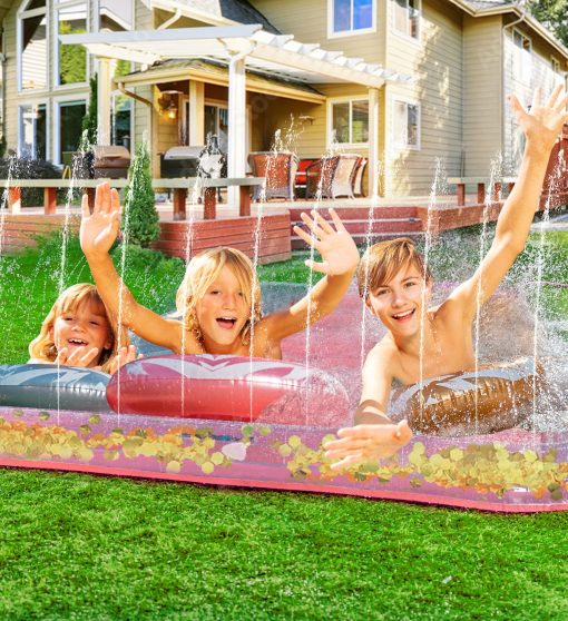 POZA Inflable Triple Deslizador Gigante con 3 Tablas de Bodyboard - Lujoso Juego de Agua Deslizante Triple con Rociador Incorporado, Carrera de Deslizamiento de Tres Carriles en el Patio Trasero - 18 Pies - Imagen 6